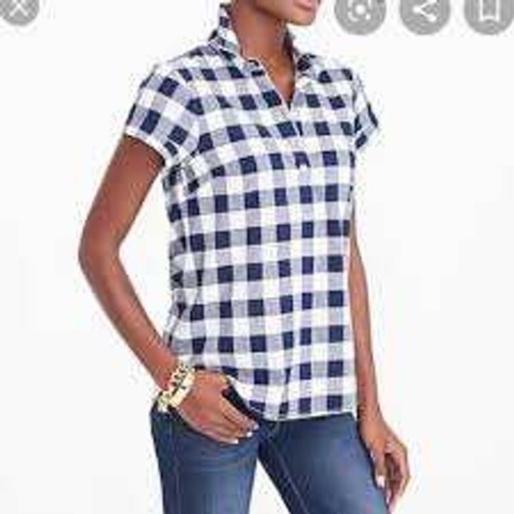 J.Crew Mercantile Red Black Buffalo Plaid Short Sleeve Tunic Blouse - Size XXS